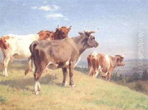 Cows On A Hillside by Adolf Heinrich Mackeprang