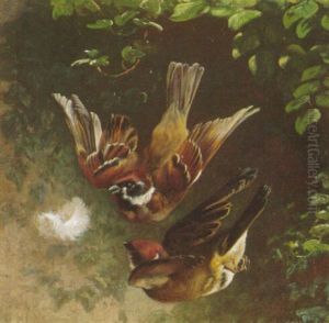 To Fugle Flyver Efter En Fjer by Adolf Heinrich Mackeprang