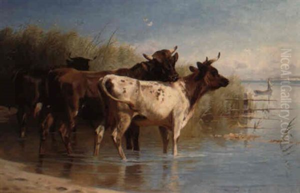Cattle Watering In A River Landscape - view 1