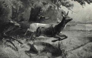 Skovparti Med Springende Dyr by Adolf Heinrich Mackeprang