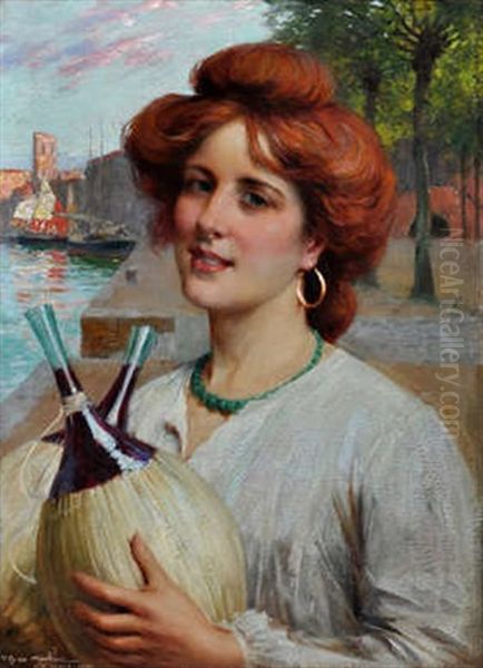 A Young Venetian Woman Carrying Two Bottles Of Chianti - view 1