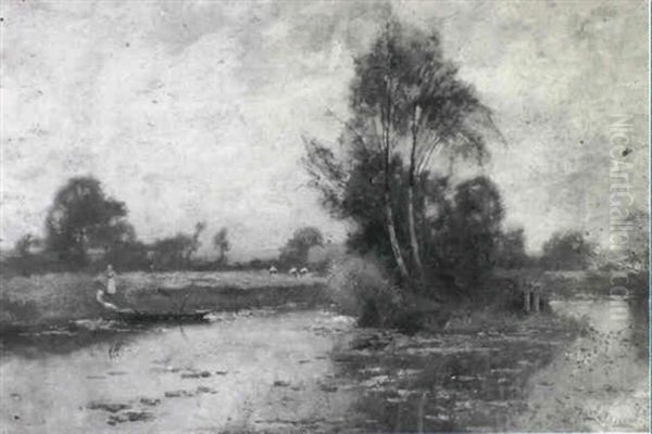 A Tranquil River Landscape With Figures On A Bank - view 1