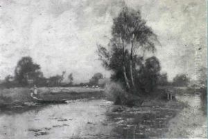 A Tranquil River Landscape With Figures On A Bank by Alexander Maclean