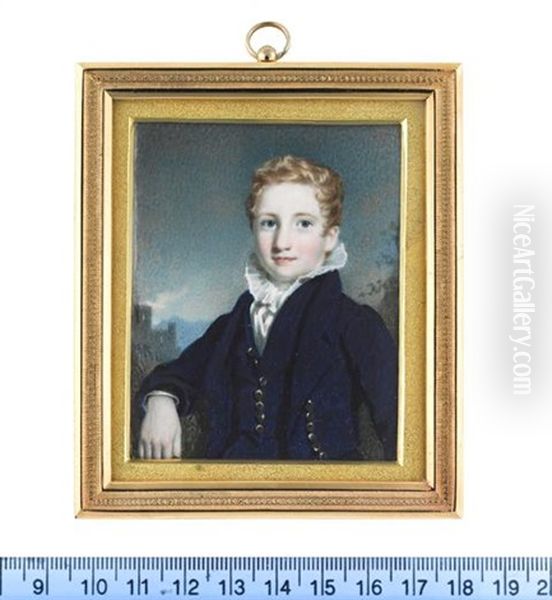 Donald Campbell Of Sonachan, Wearing Blue Eton Suit, White Chemise With Frilled Collar, Blonde Hair - view 1