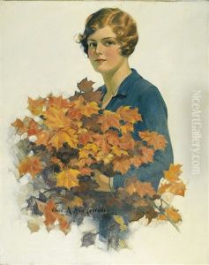 Woman With Autumn Foliage Bouquet by Charles Archibald Maclellan