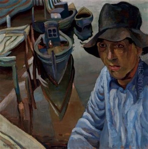 Fisherman At The Harbour (+ Farm Scene, Verso) - view 1
