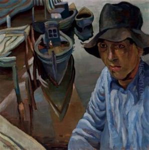Fisherman At The Harbour (+ Farm Scene, Verso)