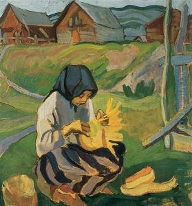 Indian Woman Weaving A Basket by Pegi Nicol Macleod