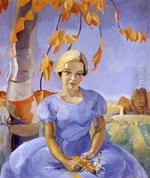 Portrait Of A Young Lady In A Blue Dress - view 1