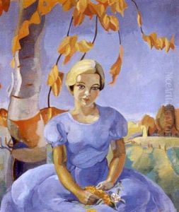 Portrait Of A Young Lady In A Blue Dress