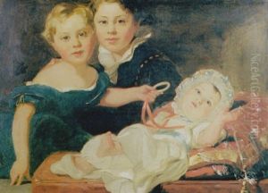 Portrait Of Three Children, In Interior Portrait Of Three Children, In Interior