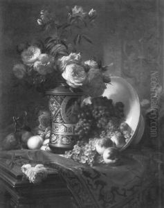 Fruit And Floral Still Life Atop A Table Fruit And Floral Still Life Atop A Table