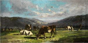 Weidende Kuhe Auf Einem Hoch Liegenden Tal by George Louis Berg