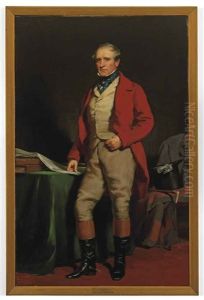 Portrait Of William Aird, Member Of The Lanarkshire And Renfrewshire Foxhounds In Hunting Dress, Standing By A Green Draped Table, His Right Hand Resting...