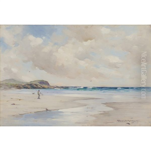Fisherman On A Deserted Sandy Beach - view 1