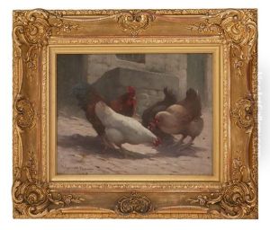 Hens In A Courtyard by Robert Russell Macnee