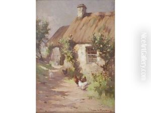 Hens On A Farm Path (+ Another; Pair) by Robert Russell Macnee