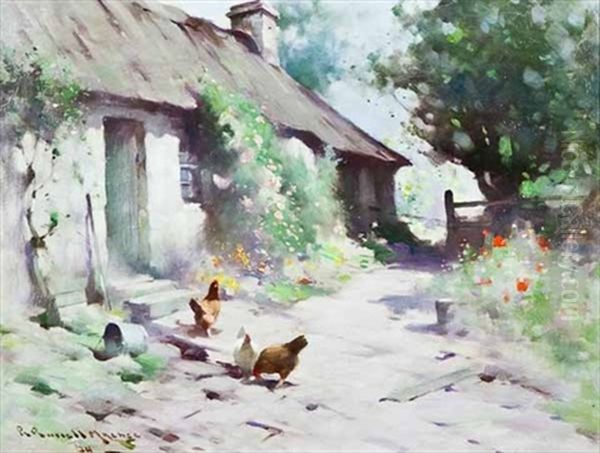 Farm Cottages With Hens In Foreground - view 1