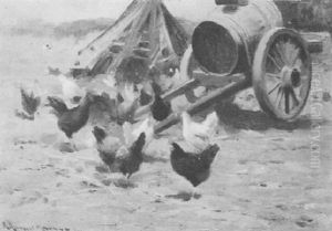 Chickens In A Farmyard by Robert Russell Macnee
