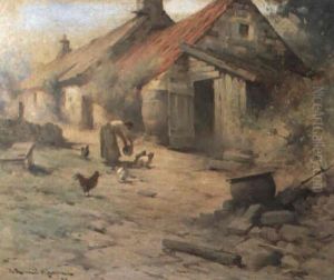 A Woman Feeding Hens by Robert Russell Macnee