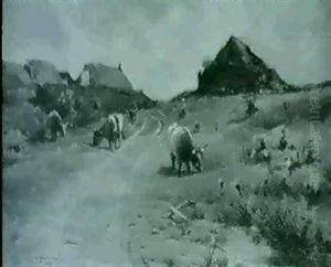 Cattle Grazing By A Village