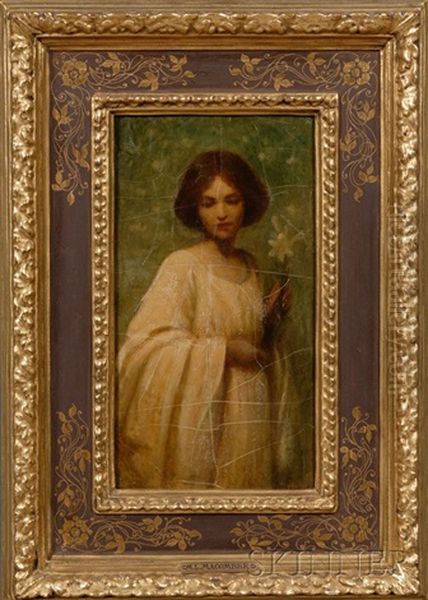Young Woman In A White Dress With A Lily - view 1
