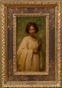 Young Woman In A White Dress With A Lily by Mary Lizzie Macomber
