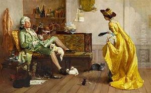 Interior Med Fornem Herre Og Dame Omgivet Af Katte by Percy Thomas Macquoid