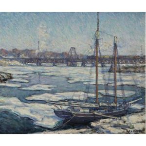 Schooner In The Ice, View From The Bush-holley House, Cos Cob, Connecticut by Elmer Livingston Macrae