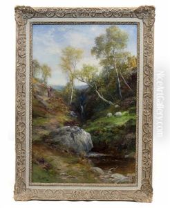 Sheep Grazing Near A Burn by John MacWhirter