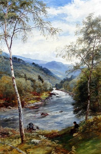 Scottish River Landscape With Fisherman On The Banks - view 1