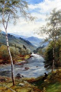 Scottish River Landscape With Fisherman On The Banks by John MacWhirter