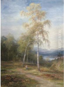A Young Girl On A Hillside With A Loch Beyond by John MacWhirter