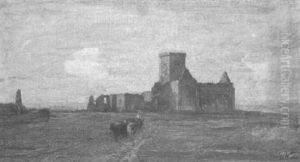 Shepherdess And Herd Near Ruined Abbey by John MacWhirter