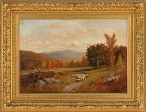 Herding Sheep And Mountains In The Distance by William Ferdinand Macy