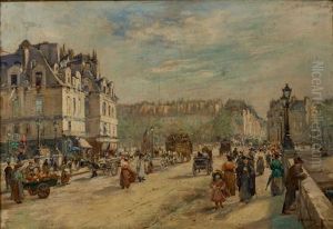 La Place De La Dauphine, Rue Animee by Gustave Madelain