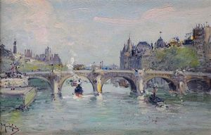 Vue De L'hotel De Ville Et Du Pont Neuf by Gustave Madelain