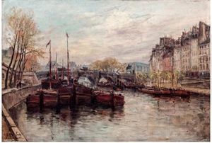 Vue Des Quais De Seine Et Le L'ile De La Cite by Gustave Madelain