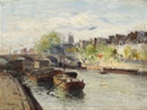 Les Quais De Seine, Peniche Sur Le Fleuve by Gustave Madelain