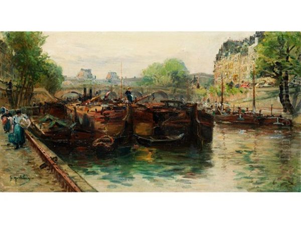 Pariser Stadtansicht Mit Schiffen Auf Der Seine - view 1