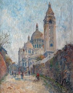 Promeneurs Pres Du Sacre-coeur A Paris by Gustave Madelain
