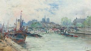 Partie An Der Seine In Paris by Gustave Madelain