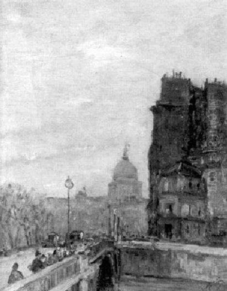 Belebte Seinebrucke Mit Blick Auf Das Pantheon - view 1