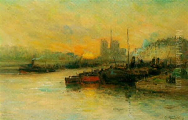 Paris: Les Quais Et Le Chevet De Notre-dame Au Soleil Couchant - view 1