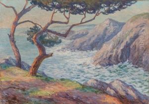 Cote Rocheuse Avec Arbre Et Mer Agitee by Paul Madeline