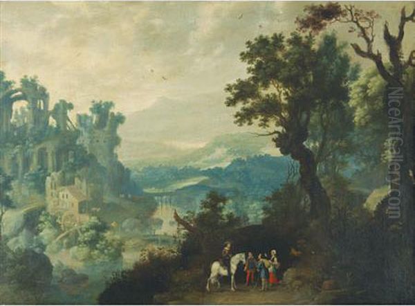 An Extensive Landscape With Travelers On A Road - view 1