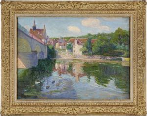 Sommerliche Fluslandschaft Mit Dorfansicht Sommerliche Fluslandschaft Mit Dorfansicht