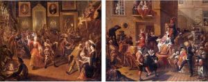 A Carnival Parade With Masked Figures; A Carnival Ball by Pierre Bergaigne