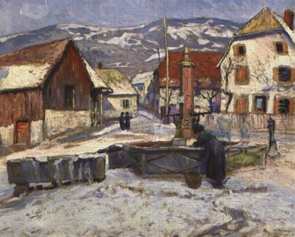 La Fontaine Du Village Sous La Neige - view 1
