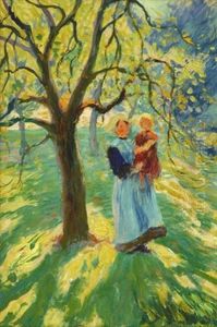 Jeune Bretonne Et L'enfant Sous Un Arbre